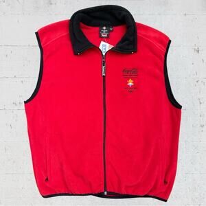 VTG New Y2K Marker 2002 Salt Lake City Olympics Red Fleece Vest USA Size Large